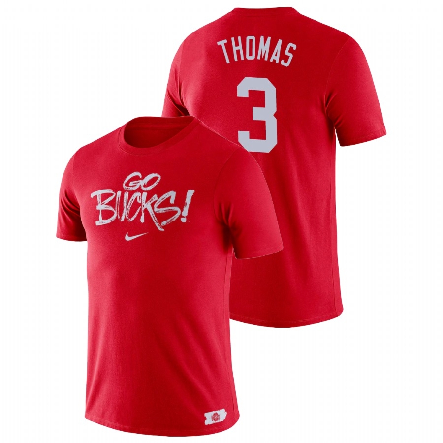 Ohio State Buckeyes Men's NCAA Michael Thomas #3 Scarlet Brush Phrase College Football T-Shirt FEJ6349UN